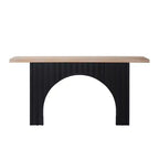 Table Console Minimaliste Okak 66IN avec Plateau en Bois, Table d'Entrée Moderne avec Base en Arc, Table d'Appoint pour Couloir, Salon, Noir+Naturel