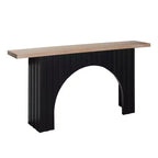 Table Console Minimaliste Okak 66IN avec Plateau en Bois, Table d'Entrée Moderne avec Base en Arc, Table d'Appoint pour Couloir, Salon, Noir+Naturel