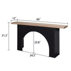 Table Console Minimaliste Okak 66IN avec Plateau en Bois, Table d'Entrée Moderne avec Base en Arc, Table d'Appoint pour Couloir, Salon, Noir+Naturel