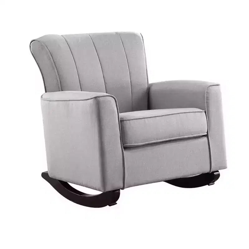 Fauteuil à bascule Royal Hampton de 34 pouces, cadre en bois, lin gris touffeté à canaux verticaux