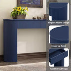 Table console moderne Okak 54 po avec design cannelé, table d'entrée avec 2 tiroirs de rangement et plateau ovale, table d'appoint pour couloir, salon, marine