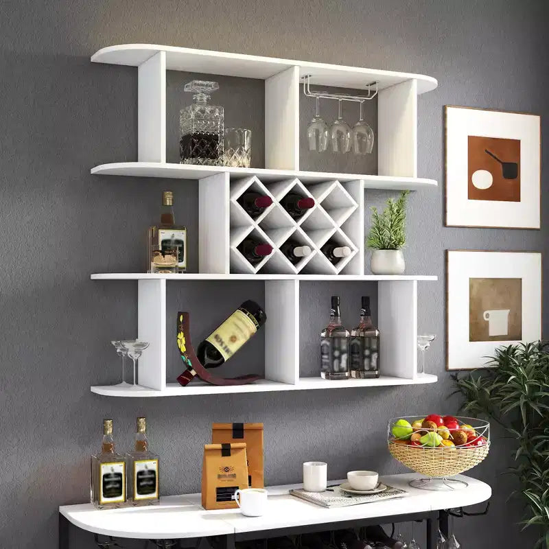 Étagère à vin murale CuisinSmart, étagère de bar suspendue à 3 niveaux grande capacité, porte-verres à vin, étagère de présentation pour bouteilles de vin, pour la décoration de la cuisine ou de la salle à manger