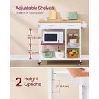 Desserte de cuisine mobile avec 2 tiroirs et porte-serviettes, chariot de rangement roulant de 98,5 cm avec roues verrouillables, chêne beige et blanc