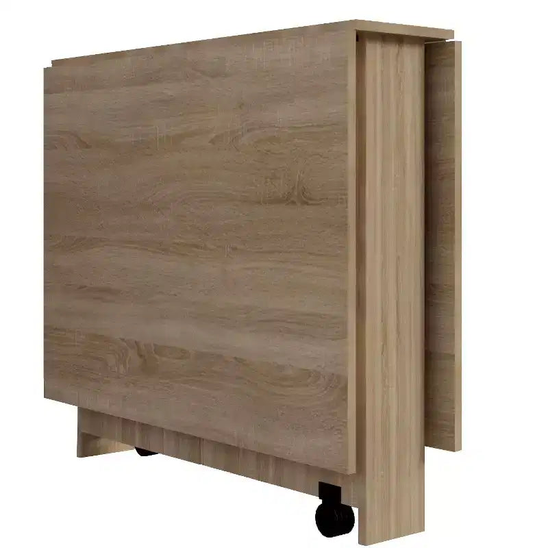 Table de cuisine extensible moderne Okak 55 po, table à manger peu encombrante avec 2 roulettes et 2 étagères de rangement, table pliante pour salon, en bois