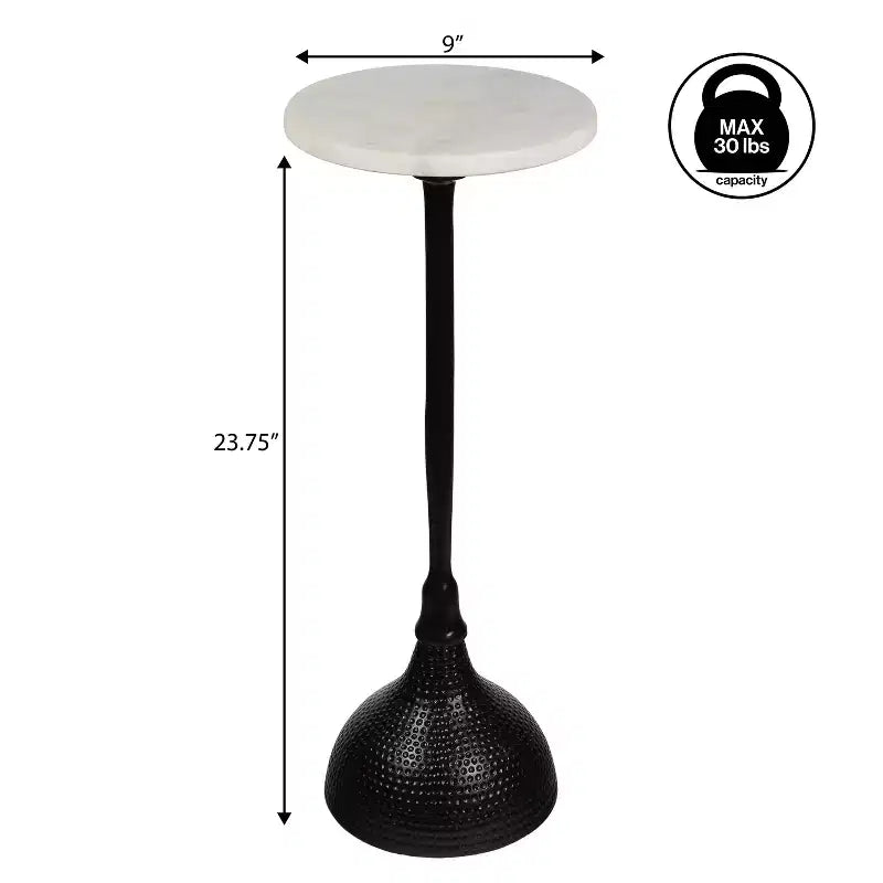 JONATHAN Y Ava 23.75 Table d'appoint contemporaine Art déco en métal avec plateau rond en marbre blanc et base martelée
