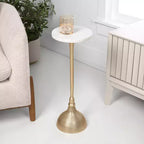 JONATHAN Y Ava 23.75 Table d'appoint contemporaine Art déco en métal avec plateau rond en marbre blanc et base martelée