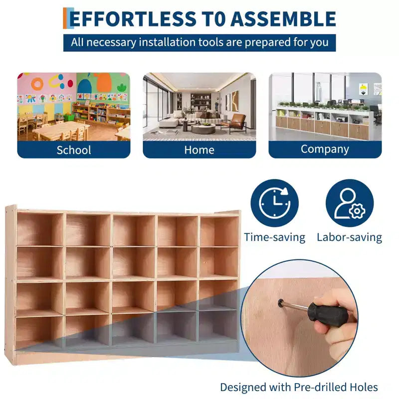 Meuble de rangement à 20 compartiments avec roulettes, Organisateur mobile avec dispositif anti-basculement pour salle de classe et maison