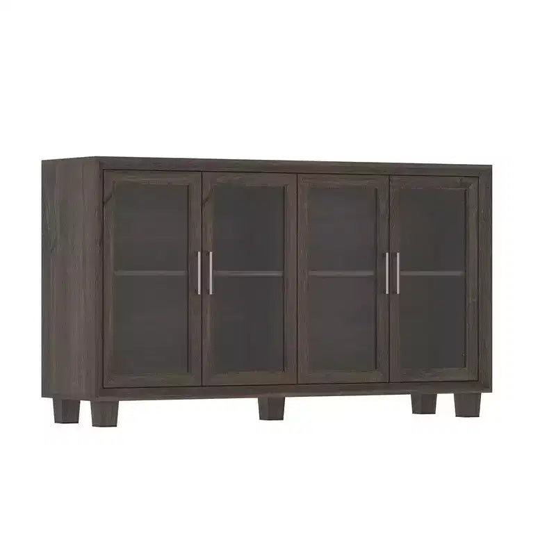Placard de cuisine Famapy avec porte vitrée, buffet de cuisine, armoire de rangement multi-étagères pour l'organisation, pour salle à manger, marron/blanc