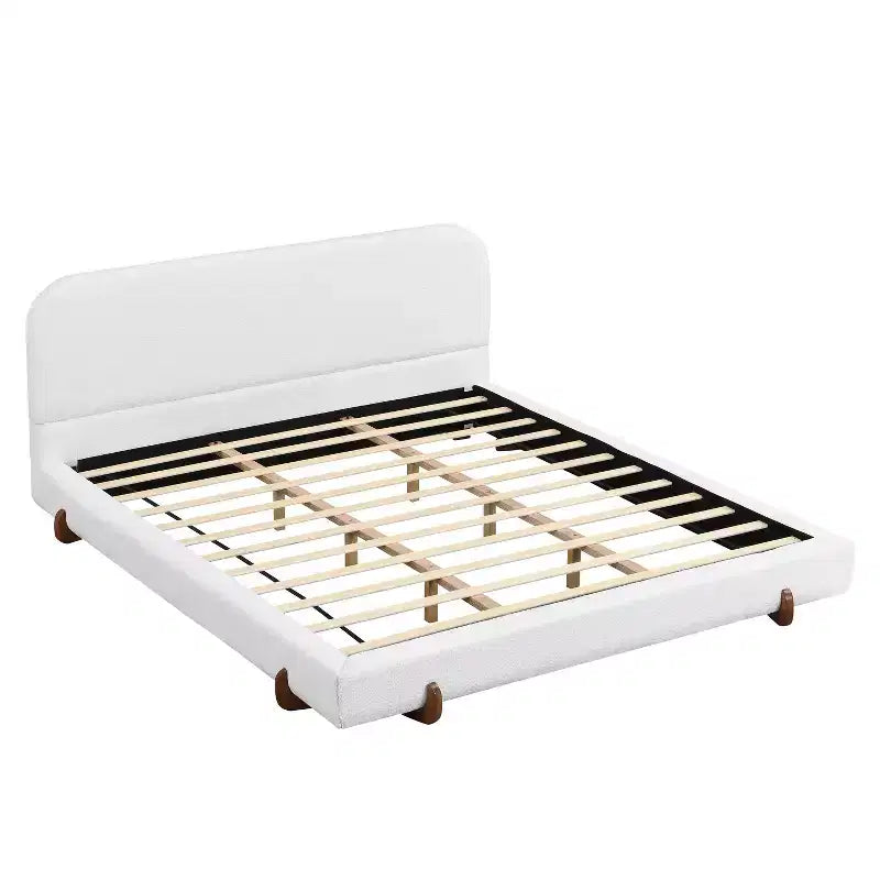 Cadre de lit rembourré California King, lit plateforme élégant en tissu chenille avec pieds en bois d'hévéa massif - ModernLuxe