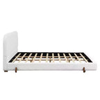 Cadre de lit rembourré California King, lit plateforme élégant en tissu chenille avec pieds en bois d'hévéa massif - ModernLuxe