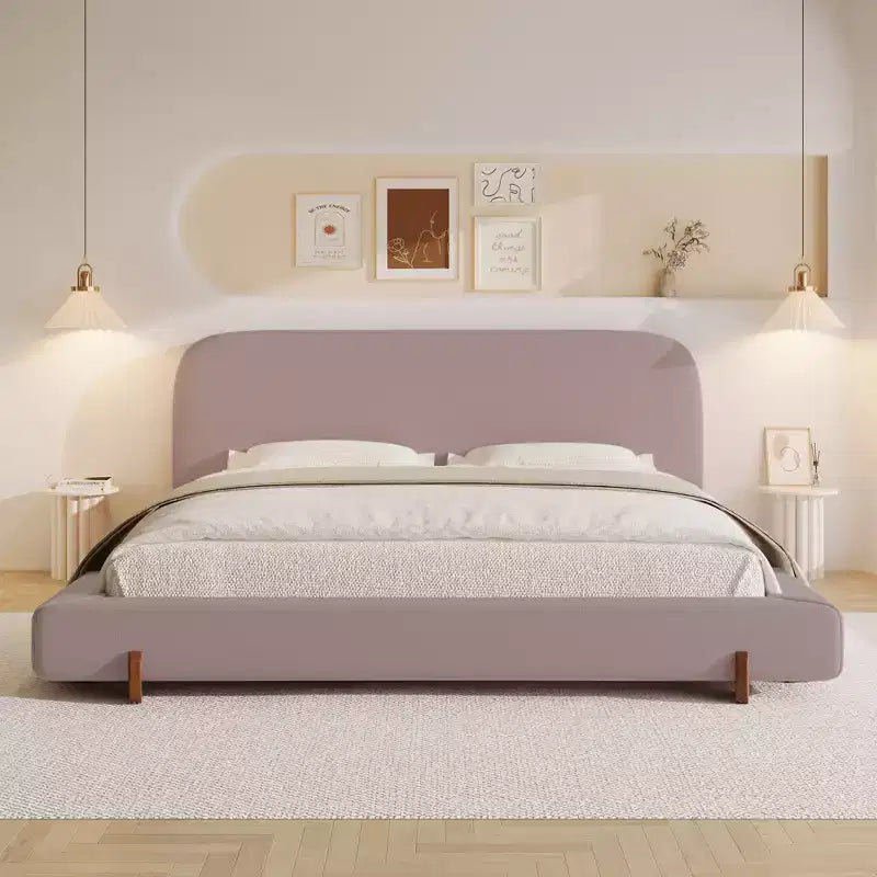 California King Upholstered Bed Frame, Elegant Chenille Fabric Platform Bed with Solid Rubber Wood Legs - ModernLuxe