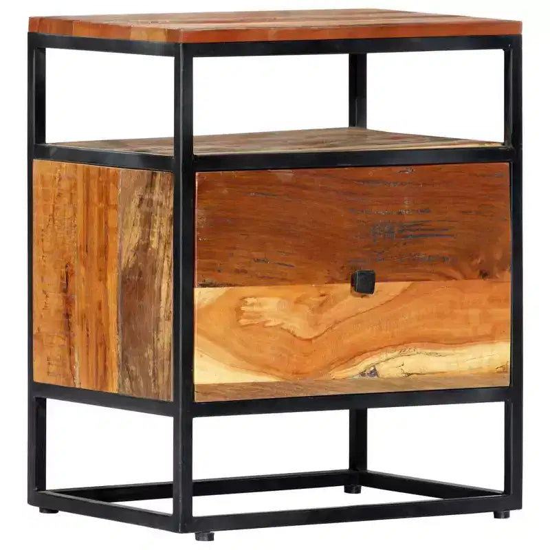 vidaXL Table de chevet/Table de nuit élégante de style Mid-Century 40x30x50 cm, en bois de récupération massif durable et en acier enduit de poudre Marron