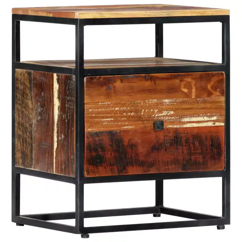 vidaXL Table de chevet/Table de nuit élégante de style Mid-Century 40x30x50 cm, en bois de récupération massif durable et en acier enduit de poudre Marron