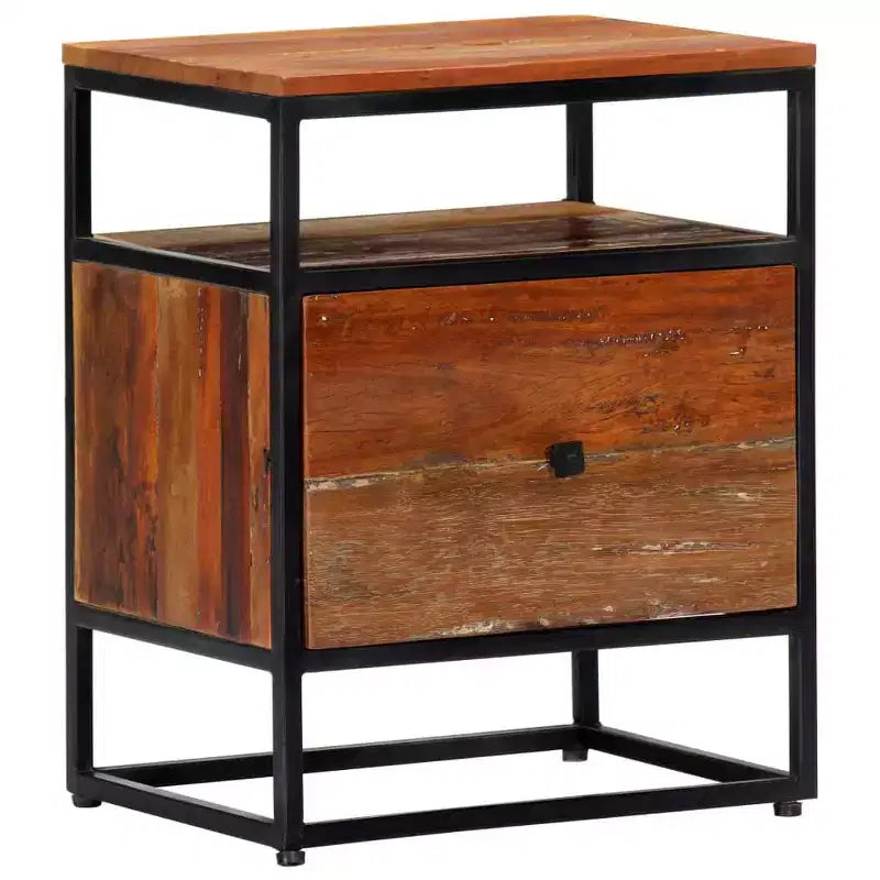 vidaXL Table de chevet/Table de nuit élégante de style Mid-Century 40x30x50 cm, en bois de récupération massif durable et en acier enduit de poudre Marron