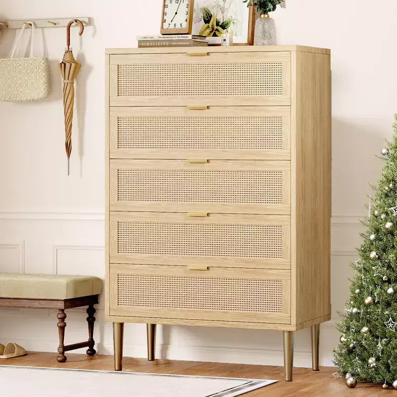 Commode à 5 tiroirs, haute pour petits espaces, meuble de rangement vertical étroit de style rustique pour chambre à coucher