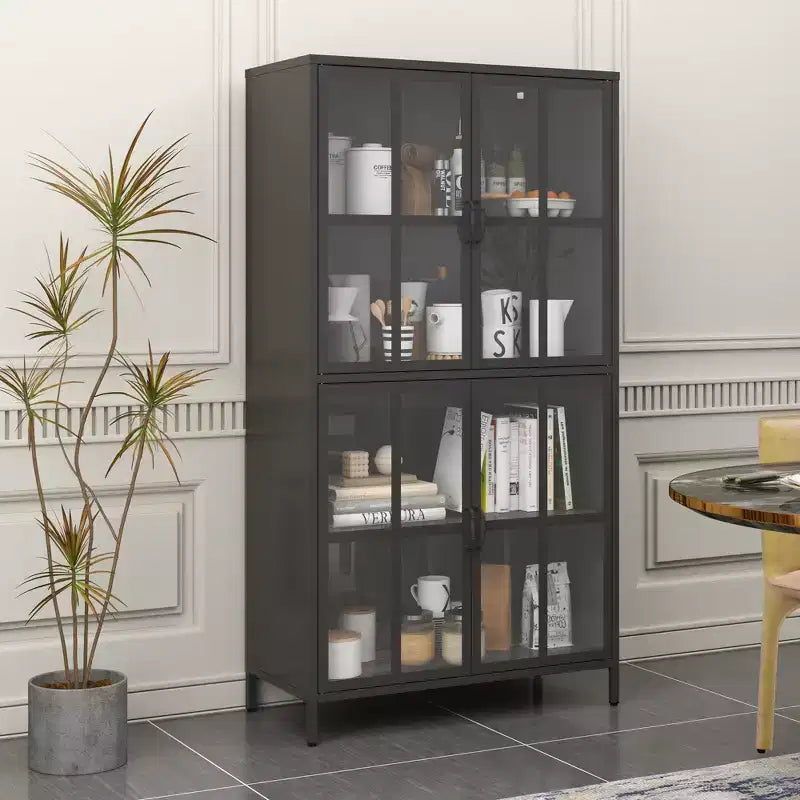 Armoire de rangement en métal Justus GDFStudio avec portes en verre trempé et étagères réglables