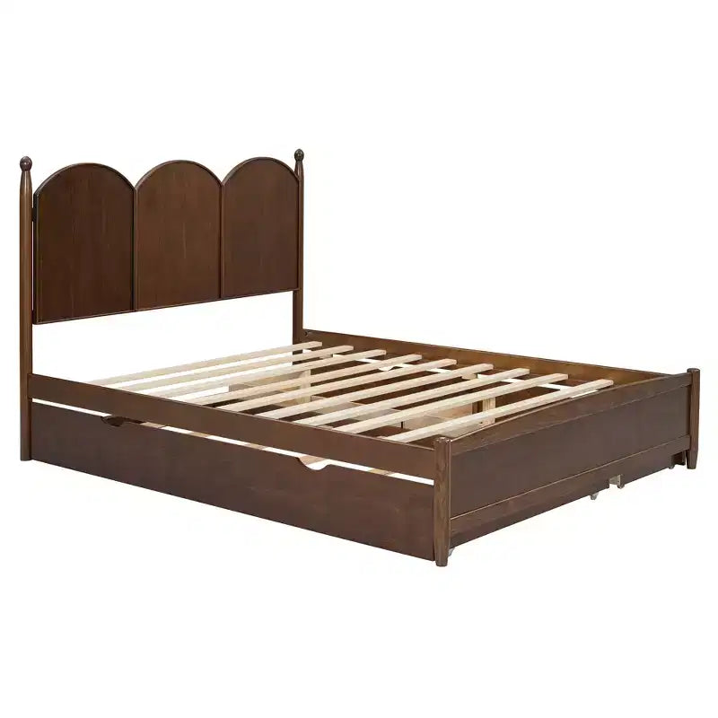 Lit queen size avec rangement et lit gigogne double XL, Lit plateforme queen size en bois avec 2 tiroirs de rangement