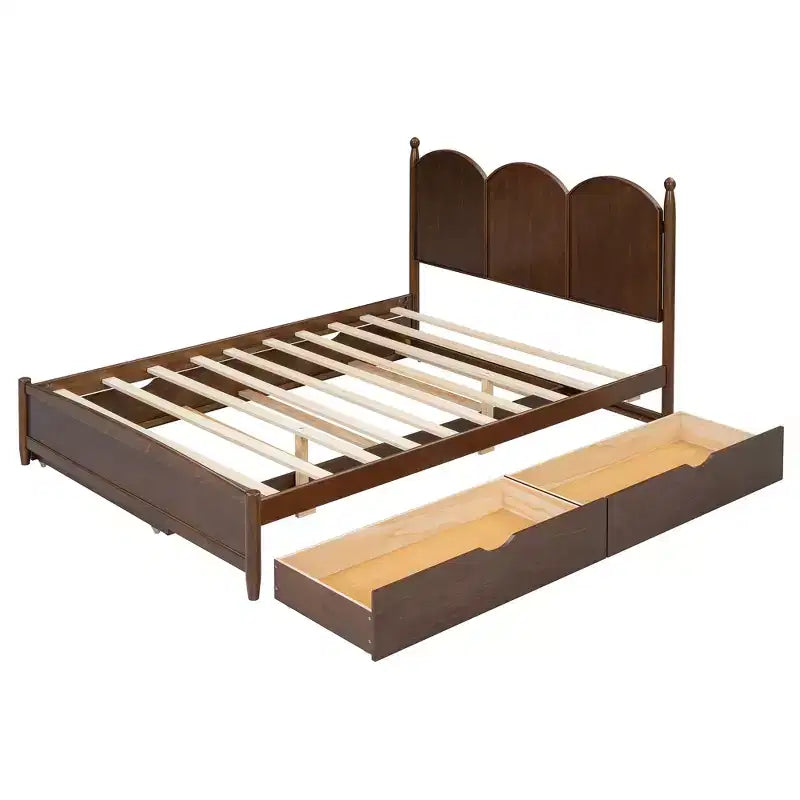 Lit queen size avec rangement et lit gigogne double XL, Lit plateforme queen size en bois avec 2 tiroirs de rangement