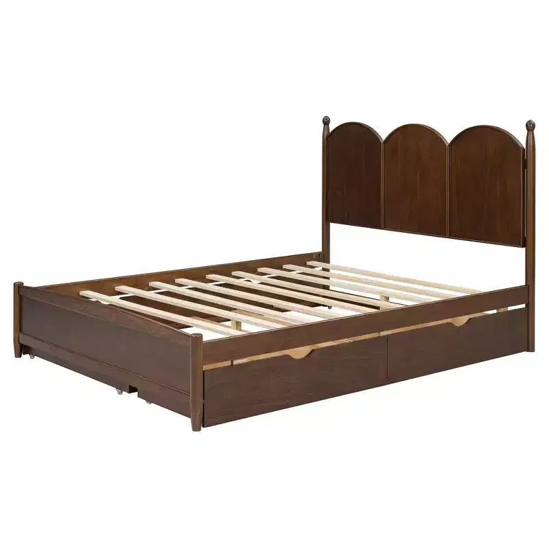 Lit queen size avec rangement et lit gigogne double XL, Lit plateforme queen size en bois avec 2 tiroirs de rangement