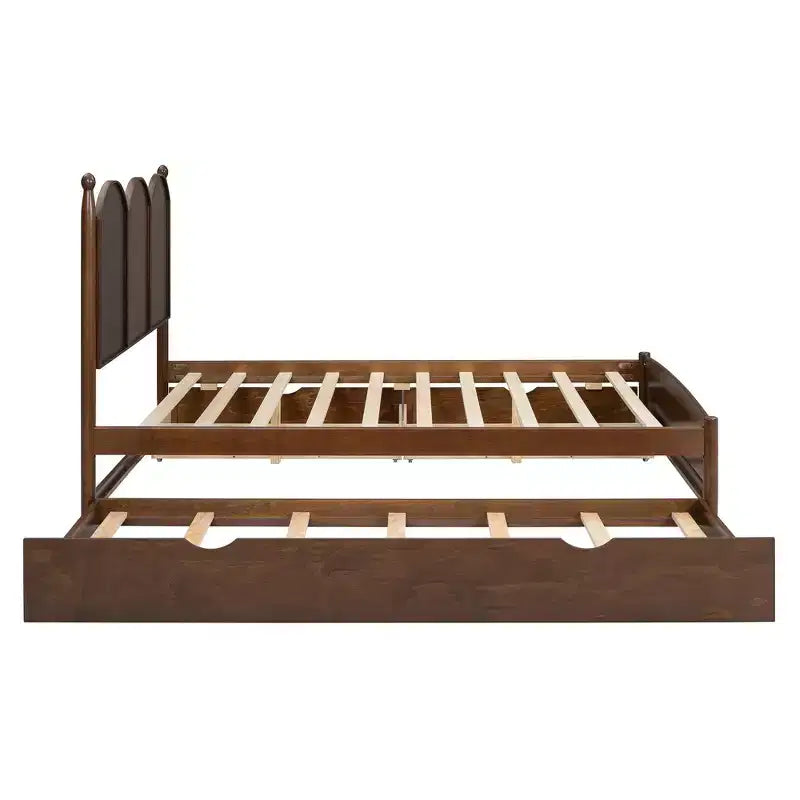 Lit queen size avec rangement et lit gigogne double XL, Lit plateforme queen size en bois avec 2 tiroirs de rangement