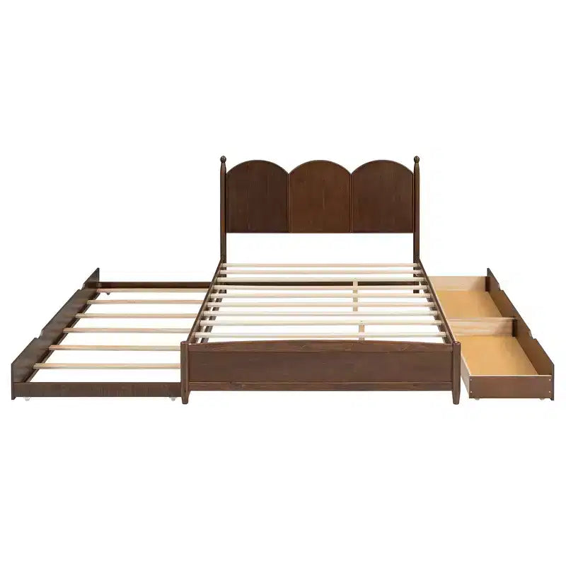 Lit queen size avec rangement et lit gigogne double XL, Lit plateforme queen size en bois avec 2 tiroirs de rangement