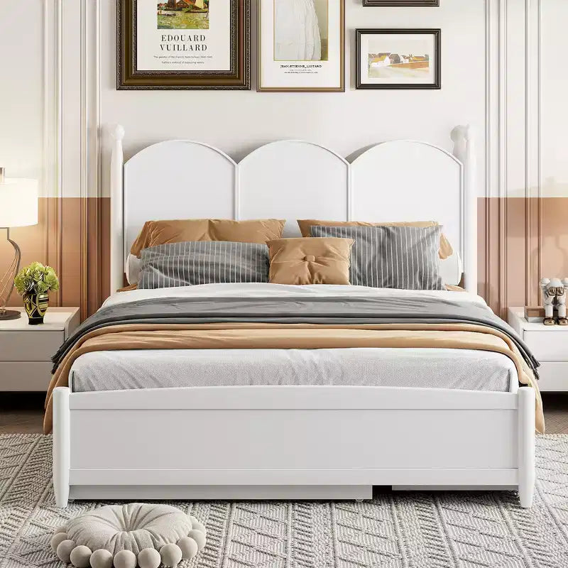 Lit queen size avec rangement et lit gigogne double XL, Lit plateforme queen size en bois avec 2 tiroirs de rangement