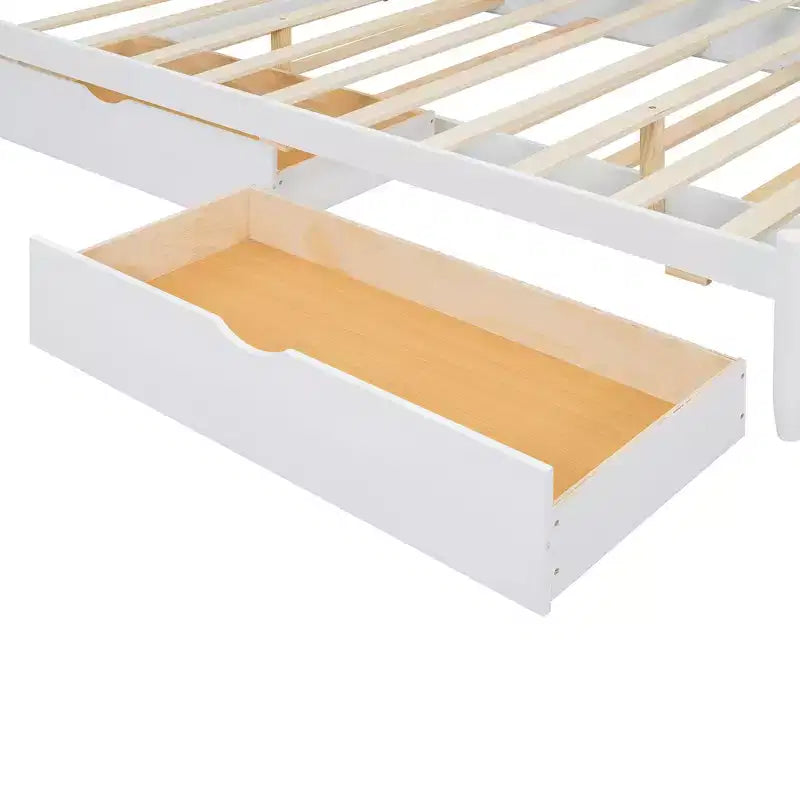 Lit queen size avec rangement et lit gigogne double XL, Lit plateforme queen size en bois avec 2 tiroirs de rangement