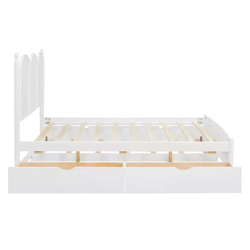 Lit queen size avec rangement et lit gigogne double XL, Lit plateforme queen size en bois avec 2 tiroirs de rangement