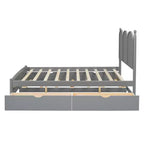 Lit queen size avec rangement et lit gigogne double XL, Lit plateforme queen size en bois avec 2 tiroirs de rangement