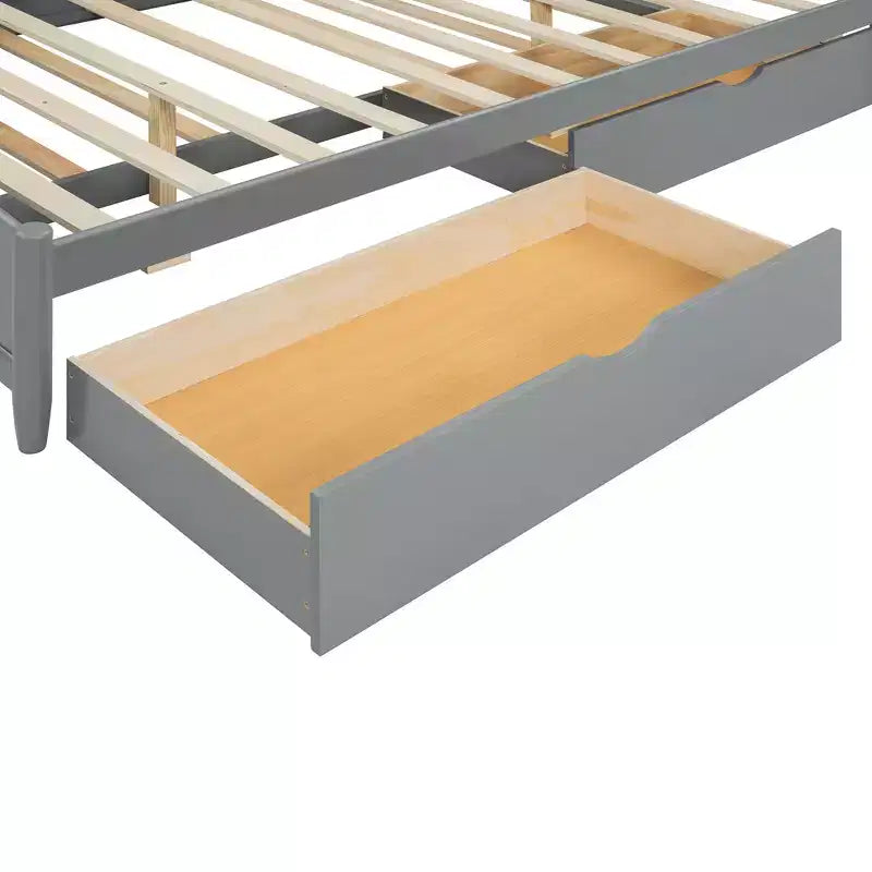 Lit queen size avec rangement et lit gigogne double XL, Lit plateforme queen size en bois avec 2 tiroirs de rangement