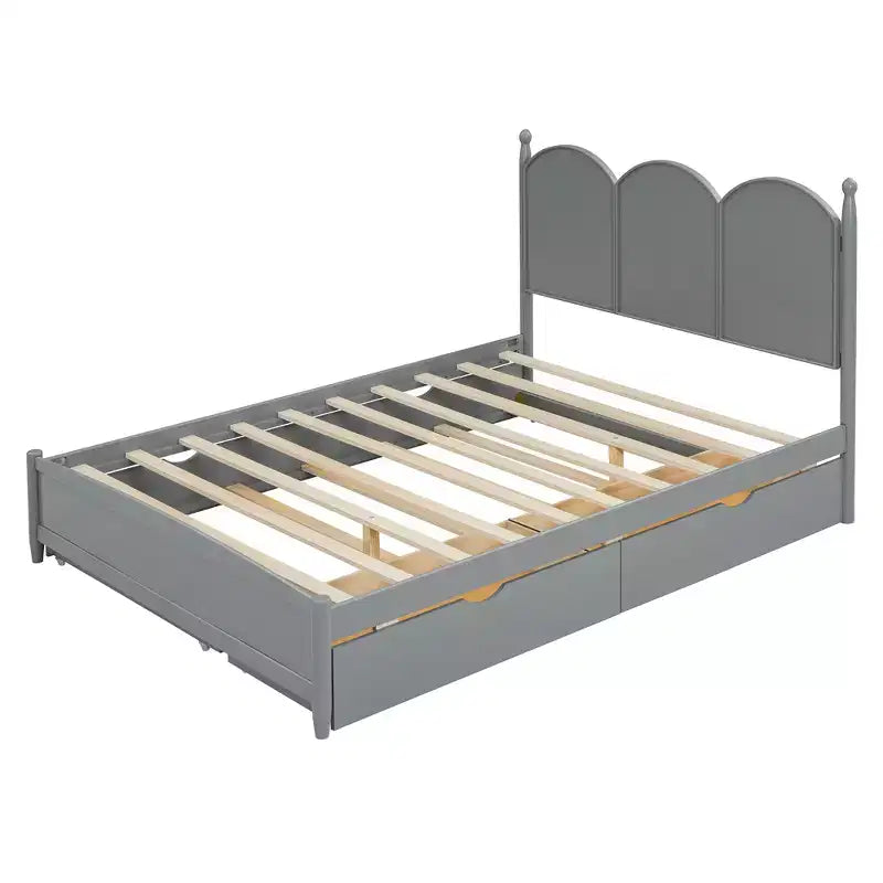 Lit queen size avec rangement et lit gigogne double XL, Lit plateforme queen size en bois avec 2 tiroirs de rangement