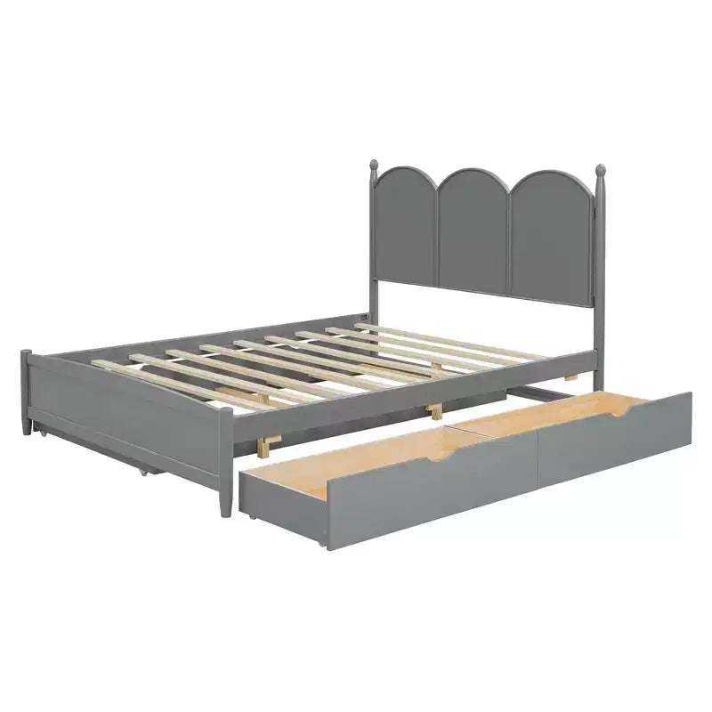 Lit queen size avec rangement et lit gigogne double XL, Lit plateforme queen size en bois avec 2 tiroirs de rangement