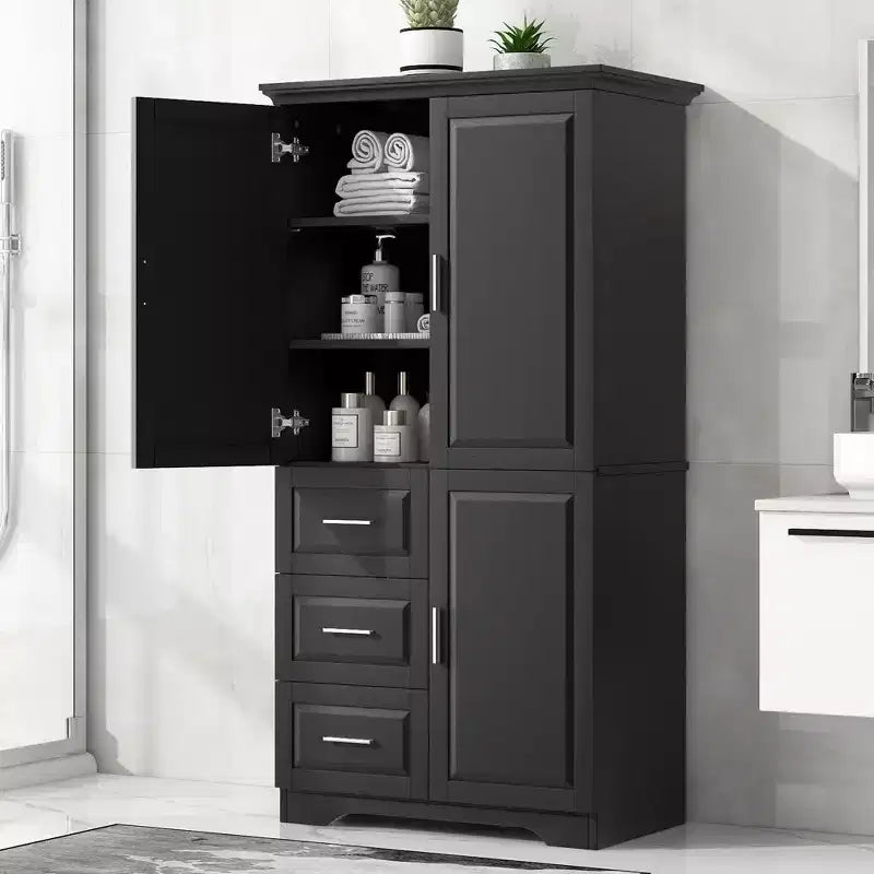 Armoire de rangement haute et large avec portes pour salle de bain/bureau, trois tiroirs, blanche