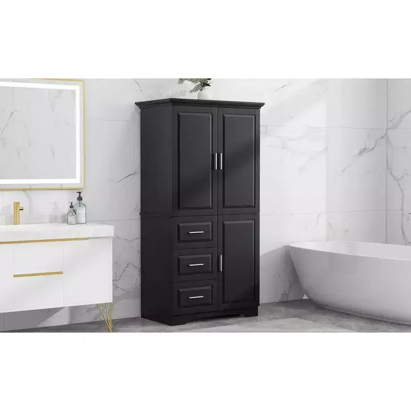 Armoire de rangement haute et large avec portes pour salle de bain/bureau, trois tiroirs, blanche