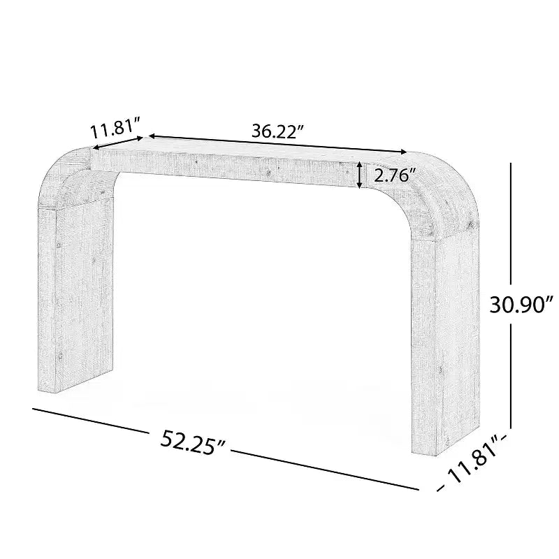 Table console minimaliste Okak avec coin arqué, table d'entrée avec plateau et pieds épais, table d'appoint pour entrée, salon
