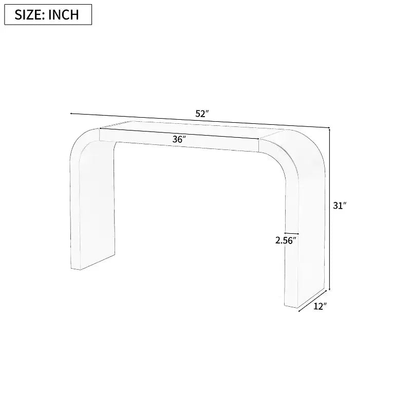 Table console minimaliste Okak avec coin arqué, table d'entrée avec plateau et pieds épais, table d'appoint pour entrée, salon