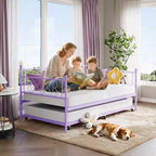 Lit de repos avec lit gigogne, lit gigogne simple avec tête de lit en forme de cœur pour salon, chambre à coucher, lit de repos robuste en métal avec support à lattes en acier, montage facile