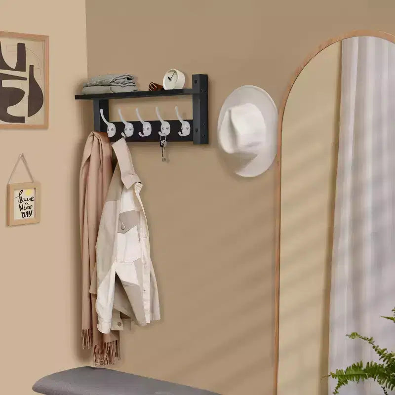 Étagère murale flottante Sorbus 40,6 cm avec 5 crochets robustes pour entrée, salle de bain, chambre, cuisine ou buanderie