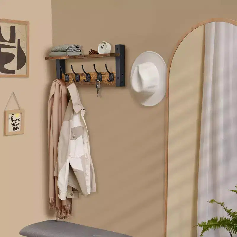 Étagère murale flottante Sorbus 40,6 cm avec 5 crochets robustes pour entrée, salle de bain, chambre, cuisine ou buanderie