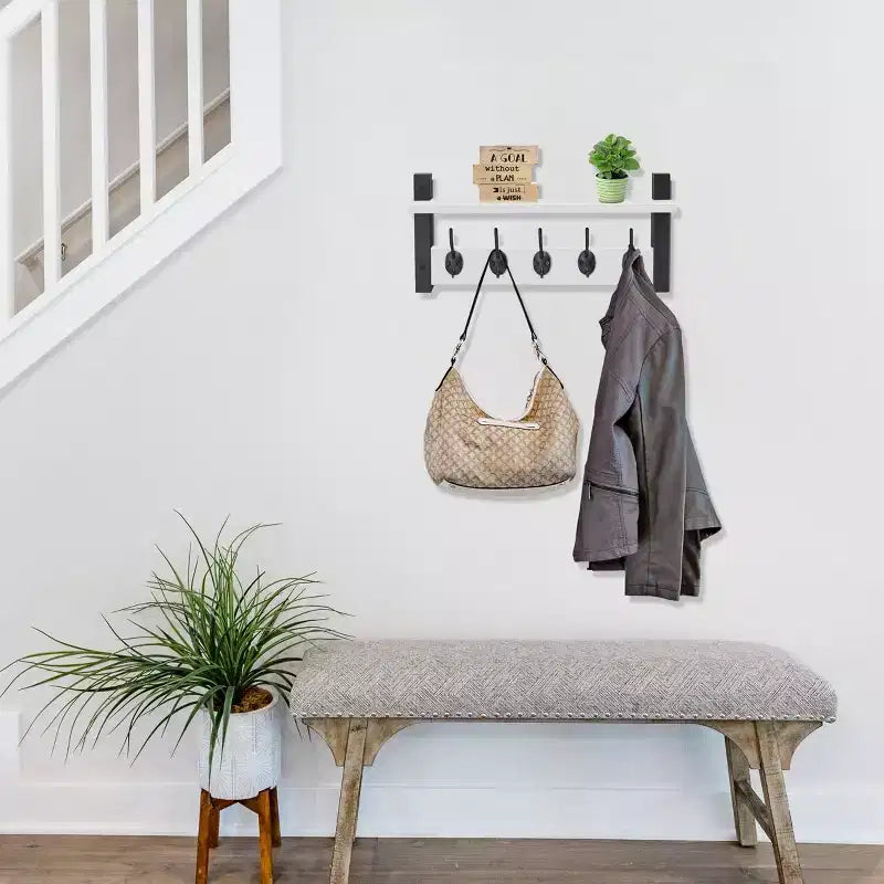 Étagère murale flottante Sorbus 40,6 cm avec 5 crochets robustes pour entrée, salle de bain, chambre, cuisine ou buanderie