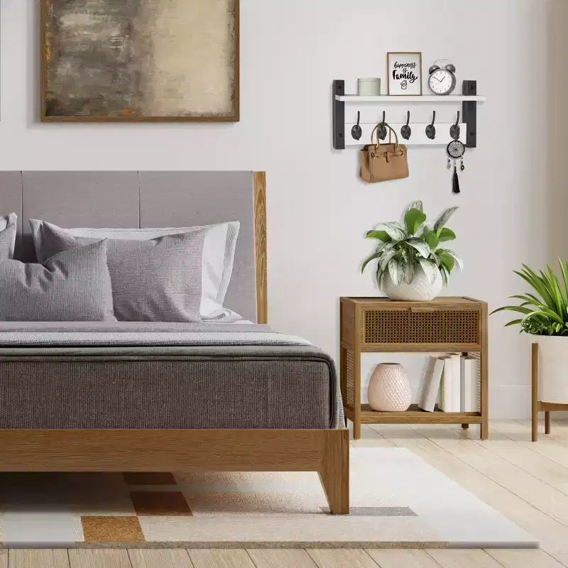 Étagère murale flottante Sorbus 40,6 cm avec 5 crochets robustes pour entrée, salle de bain, chambre, cuisine ou buanderie