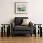 HomeRoots Ensemble de deux tables d'appoint carrées en verre clair et noir et métal avec étagère