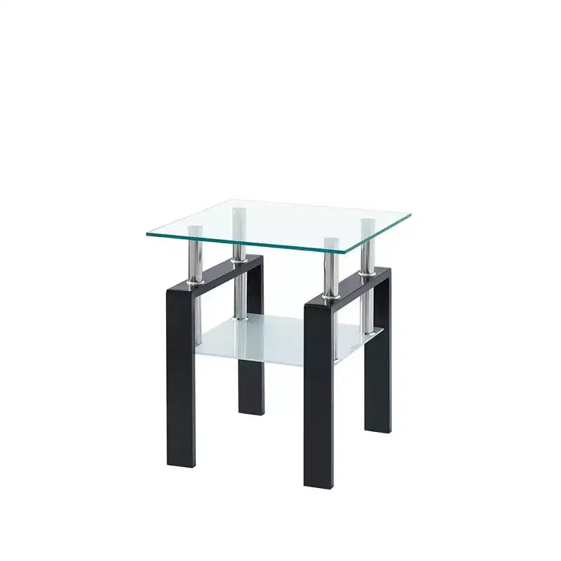HomeRoots Ensemble de deux tables d'appoint carrées en verre clair et noir et métal avec étagère