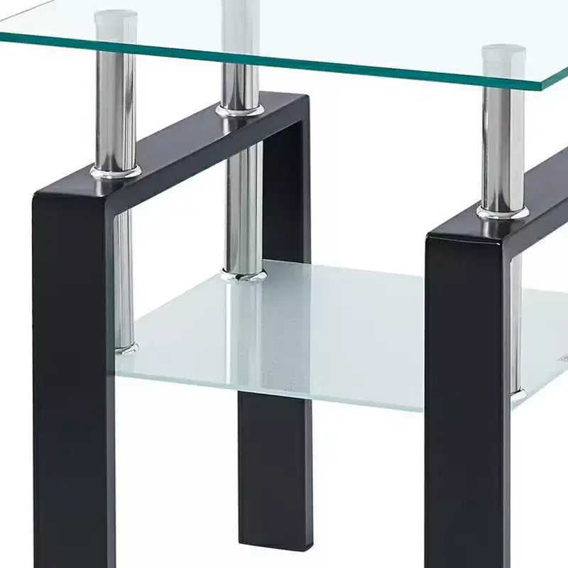 HomeRoots Ensemble de deux tables d'appoint carrées en verre clair et noir et métal avec étagère