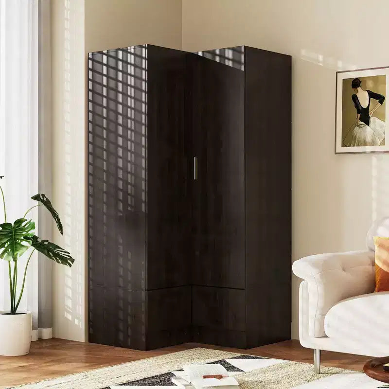 Famapy Modern Corner Armoire with Two Hanging Rods & Drawers,Sturdy Build  Space-Saving Storage Solution for Bedroom Corner & Beyond