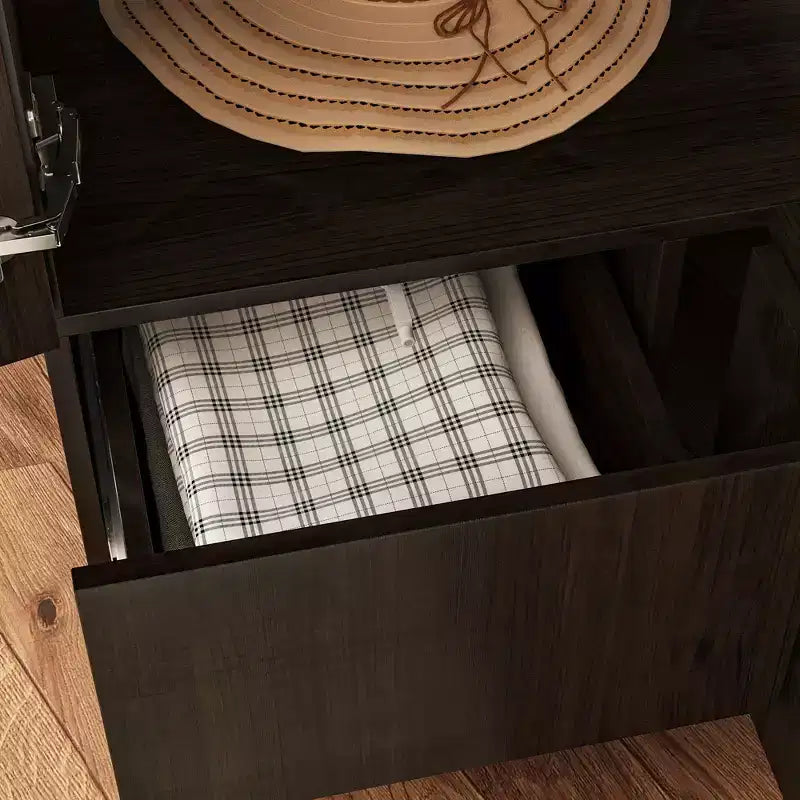 Famapy Armoire d'angle moderne avec deux tringles de suspension et tiroirs, construction robuste, solution de rangement peu encombrante pour chambre à coucher et au-delà