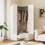 Famapy Armoire d'angle moderne avec deux tringles de suspension et tiroirs, construction robuste, solution de rangement peu encombrante pour chambre à coucher et au-delà