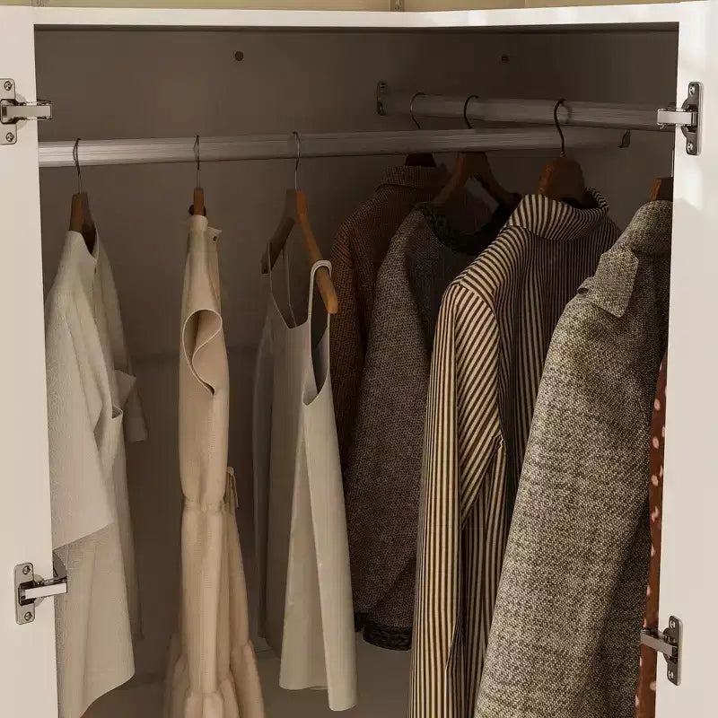 Famapy Armoire d'angle moderne avec deux tringles de suspension et tiroirs, construction robuste, solution de rangement peu encombrante pour chambre à coucher et au-delà