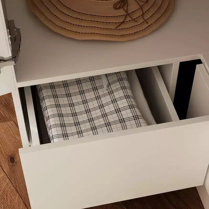 Famapy Armoire d'angle moderne avec deux tringles de suspension et tiroirs, construction robuste, solution de rangement peu encombrante pour chambre à coucher et au-delà