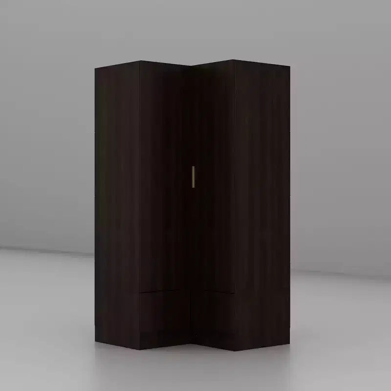 Famapy Armoire d'angle moderne avec deux tringles de suspension et tiroirs, construction robuste, solution de rangement peu encombrante pour chambre à coucher et au-delà